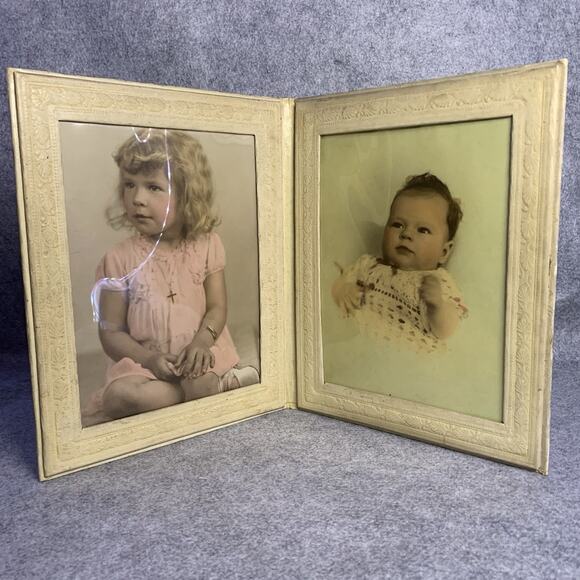 Vintage Photographs In Leather Folio, Two Hand Tinted Portraits Young Girl - Picture 9 of 9